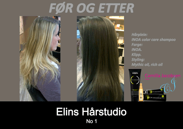 Før og etter lys til mørkt langt hår – frisør Sandefjord Camilla